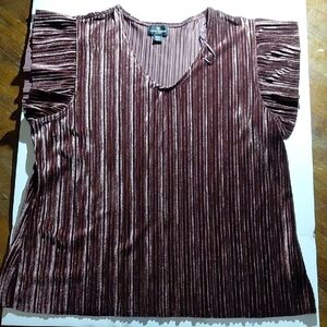 Worthington Shiny Brown Pleated Blouse
